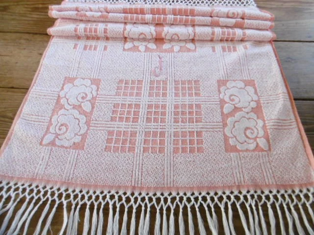 3 serviettes toilette frangées en coton éponge fleuri rose - Photo 4/4