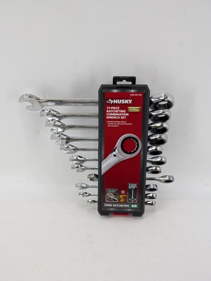 #ad Husky Combination Wrench Set Ratcheting Metric Hand Tool 12 Point Case 11 Piece $39.99