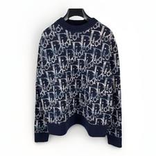 Dior Oblique Navy  Blue Wool Jacquard Sweater Size: L