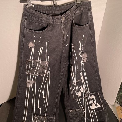 Method To The Madness Jeans Womens Size XS Black Painted Torn Patches Faded