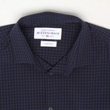 Mizzen Main Leeward Shirt Mens XL Trim Blue Black Check Button Front Long Sleeve
