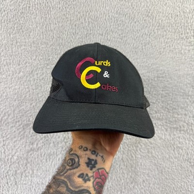 Vintage Richardson 112 2000's Curds & Cakes Black OSFM Mesh Trucker Baseball Cap