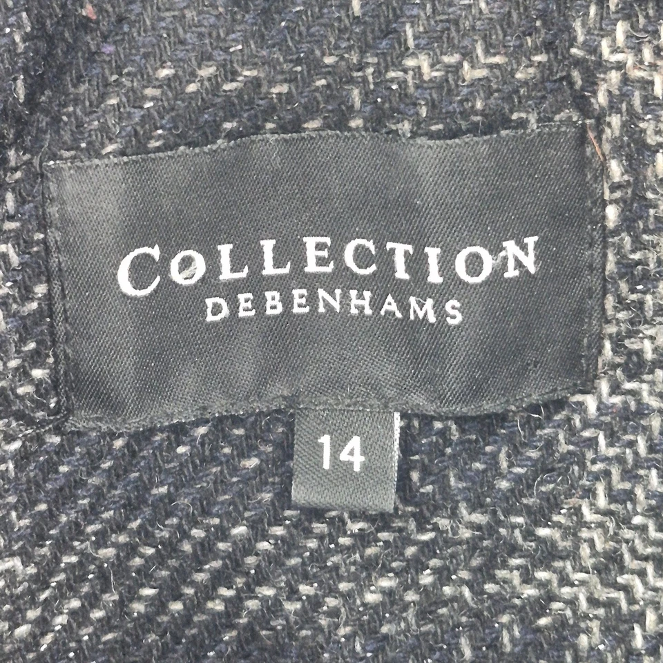 DEBENHAMS Abrigo 14 Negro Mujer Mezcla de Lana Cuadros Lona Chaqueta con Capucha - Imagen 4 de 4