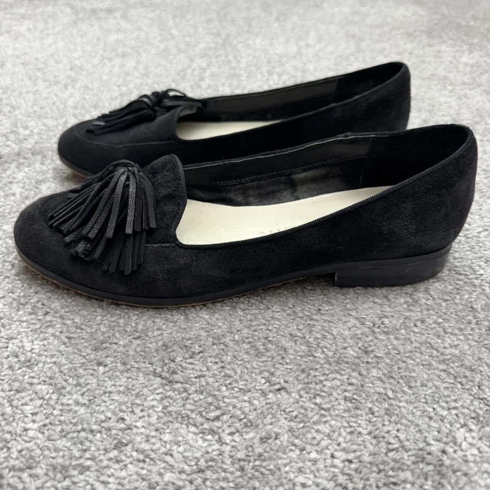 Zapatos Mocasines Anne Klein Gamuza Cuero Borla Flecos Mujer 7.5 Negros Sin Cordones Foto 3 de 4