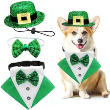 3Pack St.Patrick's Day Dog Costume Puppy Bandana Top Hat Green Medium,