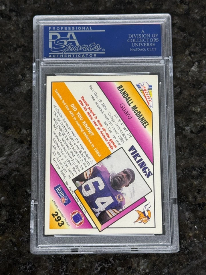 1991 PACIFIC #293 RANDALL McDANIEL AUTO PSA/DNA CERTIFIED - Image 2 of 2