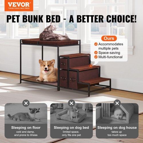 Pet Bunk Bed Window Perch with Stairs & Storage for Medium Dogs & Cats