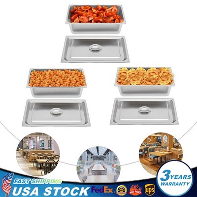3 Pcs-6 Inch Deep Steam Table Pans With Lid  Full Size Stainless Steel Hotel Pan