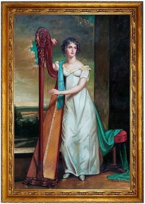 Ölbild,Dame mit Harfe, Eliza Ridgely,Sully, Ölgemälde Gemälde HANDGEMALT 60x90cm
