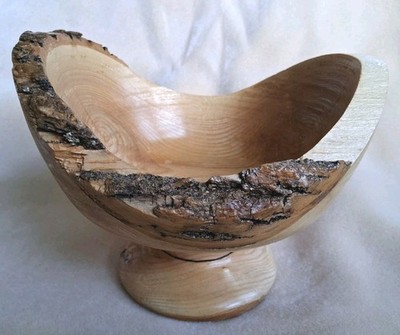 Hand Turned Rustic Wooden Bowl Amish Made Hardwood Pedastal Live Edge Farmhouse
