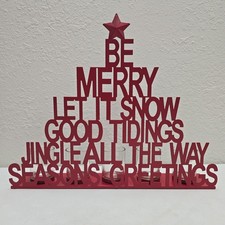 Red Metal Christmas Tree Shaped 5 Votive Holder 13 Tall LET IT SNOW