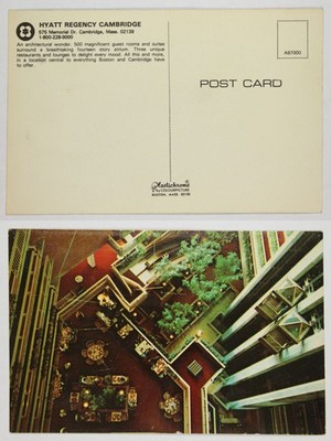 Hyatt Regency Cambridge MA Atrium 14 Story Dining & Elevators Chrome Postcard