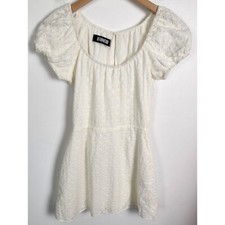 Reformation Women's Sz. 0 Ivory Eyelet Mini Fit & Flare Puff Sleeve Dress