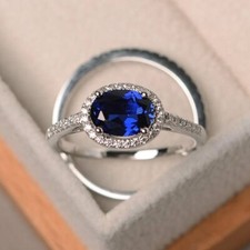 1.90 Ct Oval Cut Natural Sapphire Diamond  Ring 14K Solid White Gold Size 6
