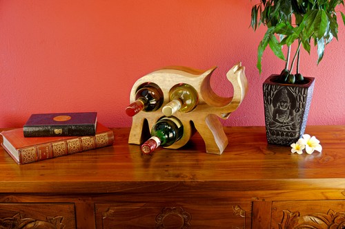 Wooden Wine Rack Elephant Bottle Holder Suar Solid Wood Gift New - Picture 15 of 24