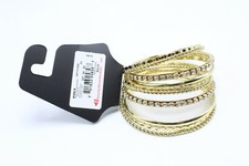 New Gold Hammered Twist Rhinestone Crystal Bangle Bracelet Set NWT B1218