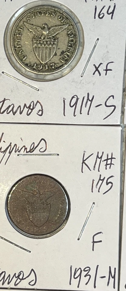 1917 - 1964 Philippines Five 5 Centavos Fine F - BU Condition 11 Coin Lot - Image 2 of 4