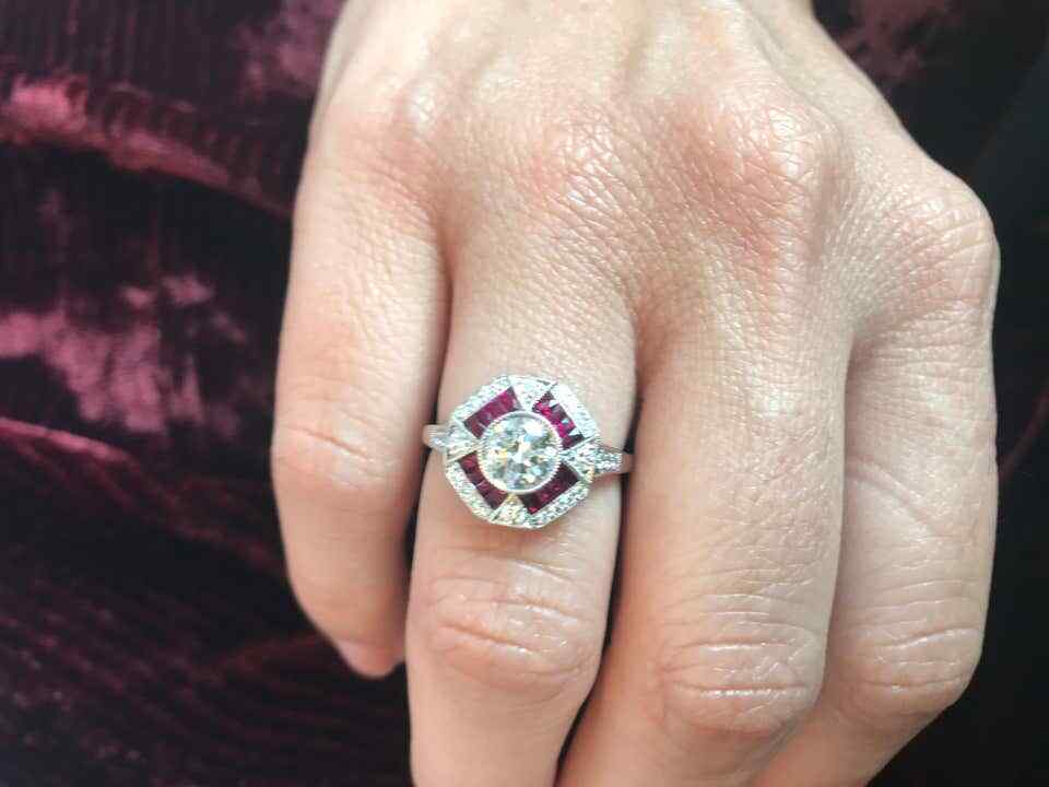 Art Deco Octagon Shape Old European Cut CZ Pink Rubies Unique