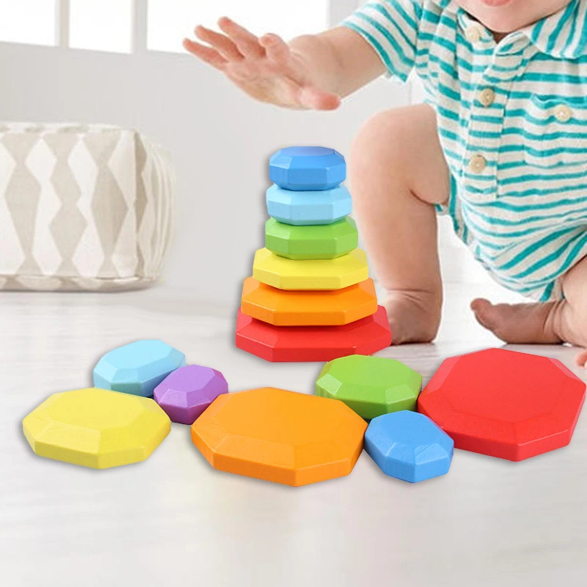 7 Pieces Rainbow Stacking Stone Blocks Balancing Game for