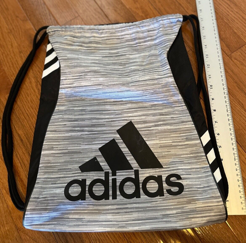 Adidas Sling Bag Black & Gray Logo Drawstring Backpack - Picture 1 of 3