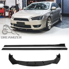 Front Bumper Lip Splitter Spoiler + Side Skirt Body Kit For Mitsubishi Lancer