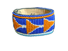 Small African Beaded Wide Bracelet By Life Line Africa Leather Back 1.5"x7"