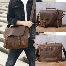 Crazy Horse Leather Messenger Bag Men Portable Briefcase Shoulder Computer Bag