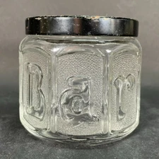 Vtg BARBASOL Octagonal Glass Jar Embossed Letters Metal Lid