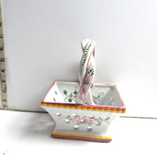 Vintage Hand Painted RCCL Porcelain Floral Basket Portugal