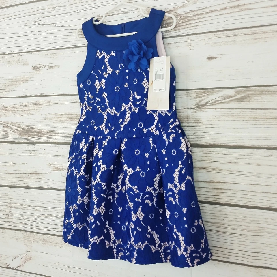 Vestido Little Angels by Us Angels Niñas 6 Azul Marino Encaje Superpuesto Rosa Sin Mangas Foto 4 de 4