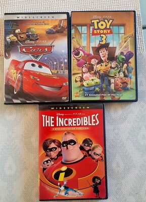 DISNEY PIXAR 3 DVD Movies The Incredibles, Toy Story 3 & Cars | eBay