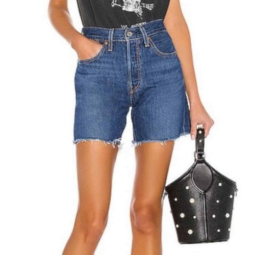 Levi’s 501 mid shorts high waist Samson nights raw hem denim jean shorts size 33 - Picture 9 of 9