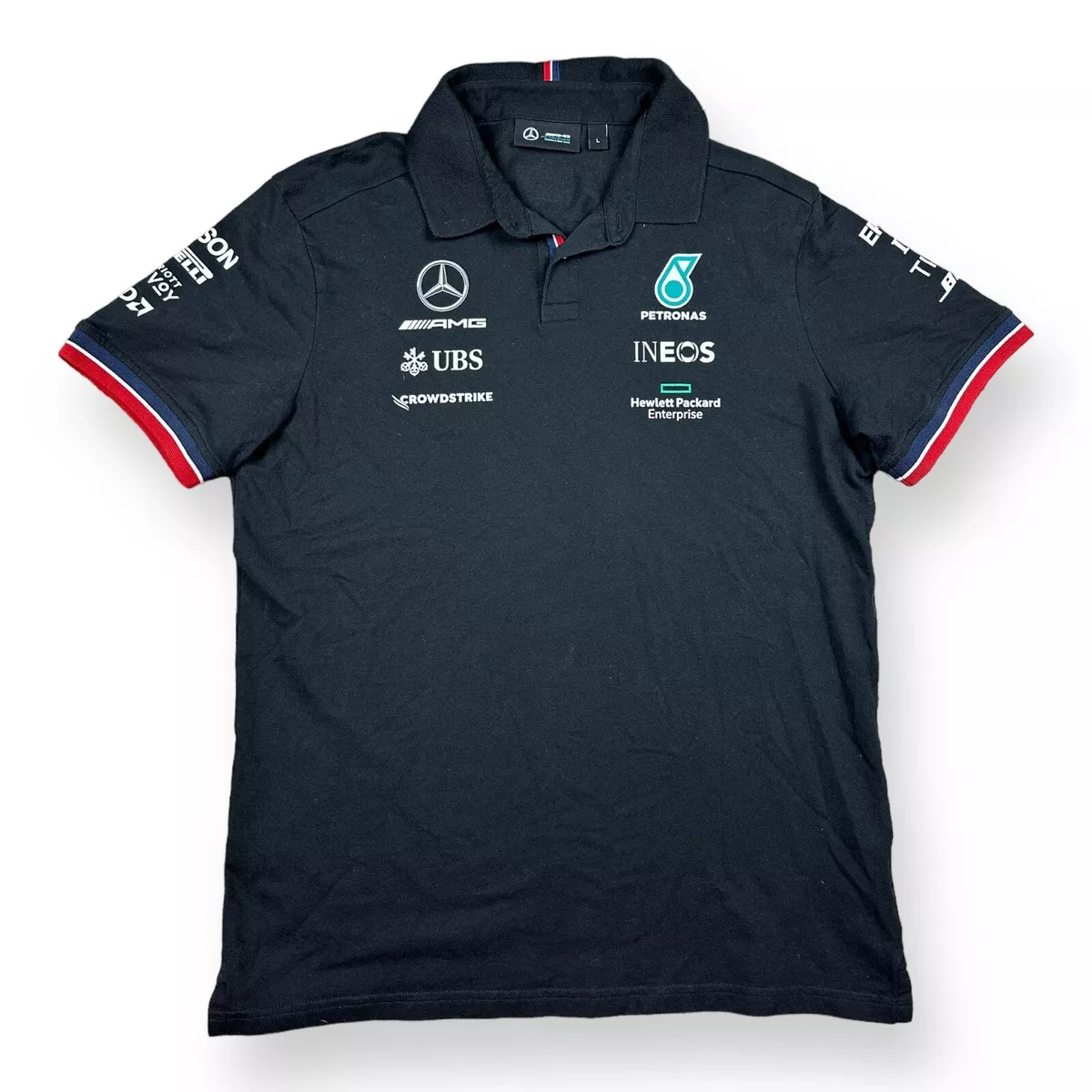Mercedes AMG Men s Large Petronas F1 Team Black Polo Shirt 2023