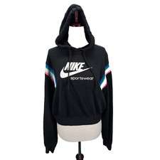 Nike Women's Sportswear Hoodie XS Graphic Pull-Over Hoodie Black DJ1105-010 