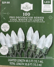 Holiday Time Christmas Lights 100 Pro Decorator C9 Lights Cool White LED 50.8 FT