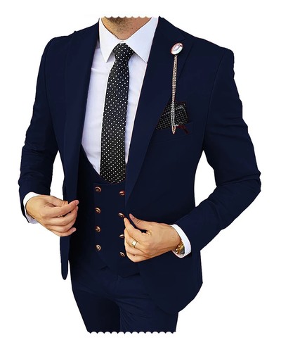 Formal Men 3 Piece Wedding Suits Wedding Suit Costume (Blazer+Pants+Vest) - Picture 34 of 42