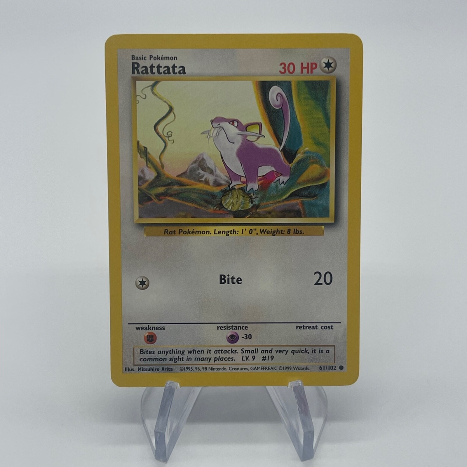 Rattata 61/102 - Common 1999 English Base Set Pokemon Card - Near Mint NM & LP
