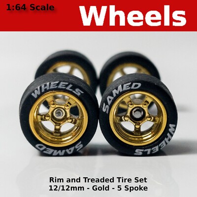 Gold 12mm Lettered 5 spoke wheels - 12/12mm for Hot Wheels