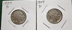 1924 D Buffalo Head Nickels - Lot Of 2 Coins