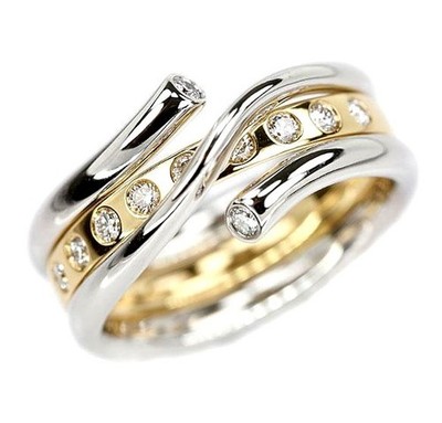 Georg Jensen Magic Diamond 18k Yellow White Gold 3 Row Ring R. Overgaard EU53,54