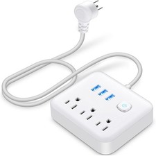 Surge Protector Power Strip 3 AC Outlets 3 Built-in USB Ports Home Office Socket