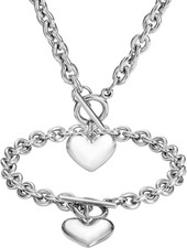 Heart Chain Necklace  Heart Bracelet for Women Girls Hearts Pendant Toggle Char