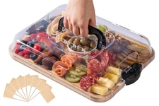 Charcuterie Board with Clear Lid,Large Travel Portable Cheese Board Charcuter...