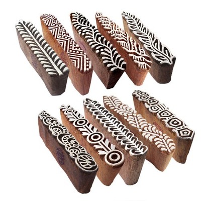 10 PCS Mehndi Print Blocks Stylish Border Pattern Wooden Stamps Htag2156