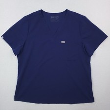 Figs Scrub Top Womens XXL Blue Catarina Chest Pocket Stretch Medical V Neck