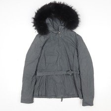 Harmont & Blaine Womens Grey Cotton Belted Parka Jacket Size 12