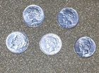 (lot of 5) 1922-P & 1924-P Peace Dollar Silver $1 Business Strike Uncertified