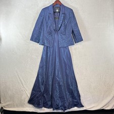 Alex Evenings Dress Jacket Set Womens 12 Blue Beaded Taffeta Iridescent Gown