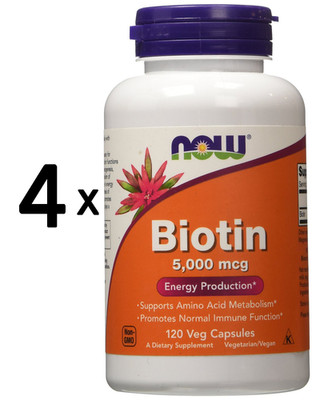 4 x NOW Foods Biotin, 5000mcg - 120 vcaps (122,19 EUR/kg)