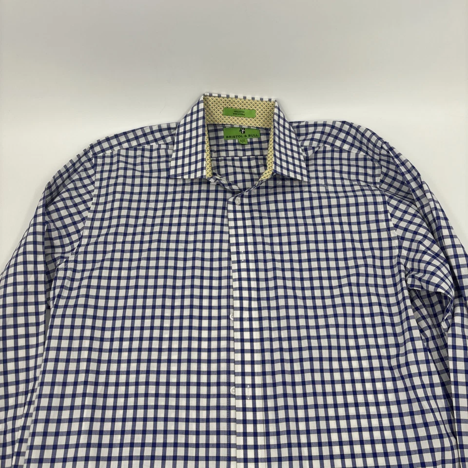 Рубашка мужская Bristol & Bull размер большой на пуговицах фиолетовая клетчатая с длинным рукавом - Изображение 2 из 4